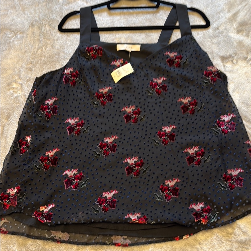 NWT LOFT Black and Red Floral Tank Top